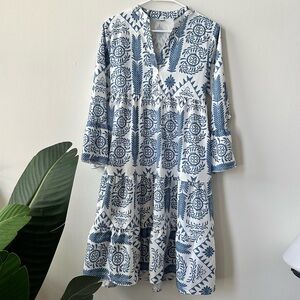 Blue and White Patterned Dress Sz M